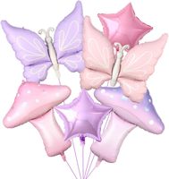 Ensemble de ballons en feuille de Mylar Pastel Papillon Champignon Marguerite pour Anniversaire de Filles, Décorations et Fournitures de Fête Forêt Enchantée