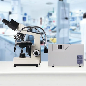 Iluminador de microscopio de fibra óptica de doble tubo con cuello de cisne y BRILLO AJUSTABLE + Bombilla halógena de cuarzo de 24V 150W 3200K - Product Image 2