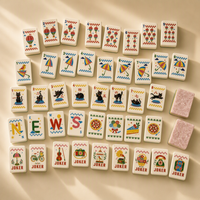 U.fun Ensemble de Mahjong Américain de Luxe, Tuiles en Acrylique Modernes, Portable, Écologique, Résistant à l'Eau, Dos Nacré Rose, Thème Chat de Compagnie