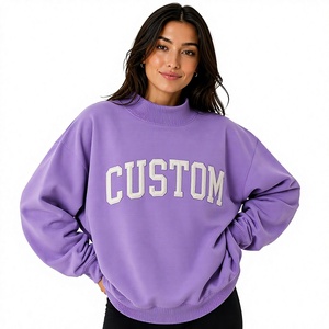 Sweat-shirt à col montant personnalisé pour femme, de haute qualité, manches longues, couleurs unies, mélange polyester/coton, haut d'hiver - Product Image 1
