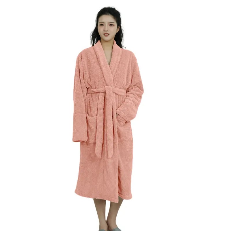 pink lightweight long bath and SPA robes waffle kimono robes super soft and fast dry