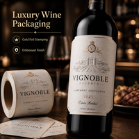 Etiquetas Personalizadas para Botellas de Vino, Adhesivos en Rollo con Relieve en Dorado, Resistentes al Agua, Embalaje de Lujo para Viñedos, Proveedor Directo de Fábrica