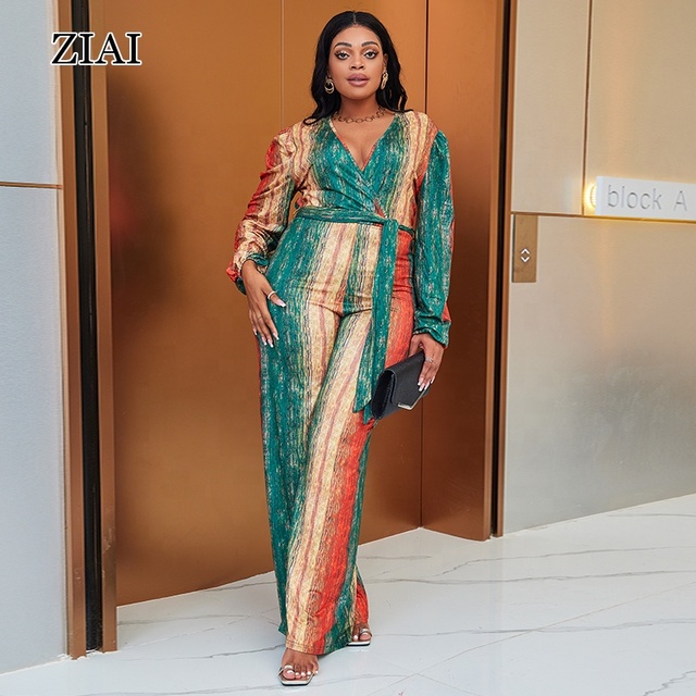 Women Jumpsuit Printing Wide Leg Jumpsuit Long Sleeve Fashion Casual Plus Size Jumpsuit