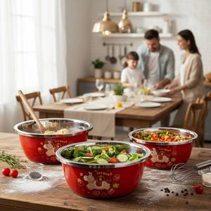 Stainless Steel Mixing Bowls Set 222426 Red Cartoon Horse Design Kitchen Cooking Bowl <b>Vegetable</b> Washing Basin Dishwashing Basin - Product Image 2