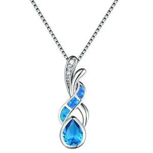 Water Drop Birthstone Pendant Multicolor Opal Necklaces For Women 925 Silver Fashion Jewelry White/Blue/Green Fire Opal Necklace