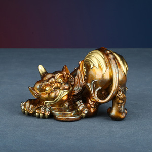 Copper Reclining Pixiu Ornament Feng Shui <b>Desk</b> Decor Home Office Gift - Product Image 2