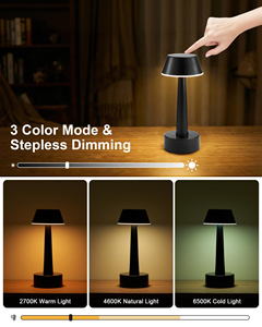 Lampe de table rechargeable au design moderne et créatif, décoration d'intérieur, commande tactile, LED, 3 couleurs, gradation progressive, lampe de table sans fil - Product Image 2