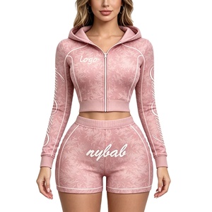 Set Due Pezzi di Alta Qualità con Logo Personalizzato, <span class=keywords><strong>Felpa</strong></span> Sportiva con <span class=keywords><strong>Cappuccio</strong></span> e Pantaloncini Stampati Vintage da <span class=keywords><strong>Donna</strong></span>, Traspirante e Slim Fit per l'Inverno - Product Image 3