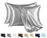 Vente en gros de taie d'oreiller en satin de soie avec logo personnalisé, taie d'oreiller de couleur unie grise pour dormir, style moderne pour la maison