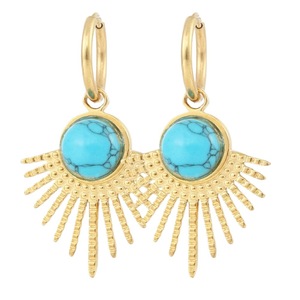 Boucles d'oreilles pendantes géométriques Yunnique en or 18 carats avec turquoise sertie clos, bijoux de mode pour femme pour les soirées - Product Image 5
