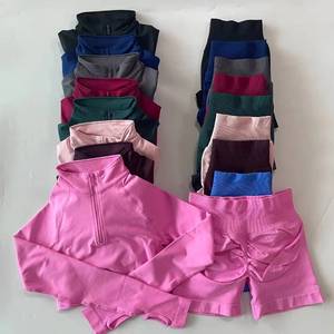 Ensemble de 4 pièces OEM ODM pour femmes : T-shirt sans couture, pantalon de yoga, short cycliste, soutien-gorge de sport – Tenue de sport et de fitness pour la gym - Product Image 5