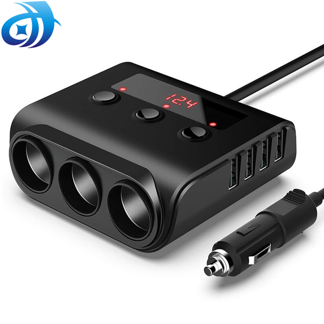 100W 4 USB Hub Multi Socket Triple Splitter Car Cigarette Lighter Plug 2.4A USB Car Charger Adapter With Power Switch Display