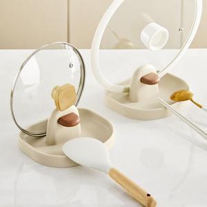 ที่วางฝาหม้อรูปนกพร้อมถาดรองรูปวงรี ที่วางตะหลิวสำหรับเก็บของบนเคาน์เตอร์ครัว - Product Image 1