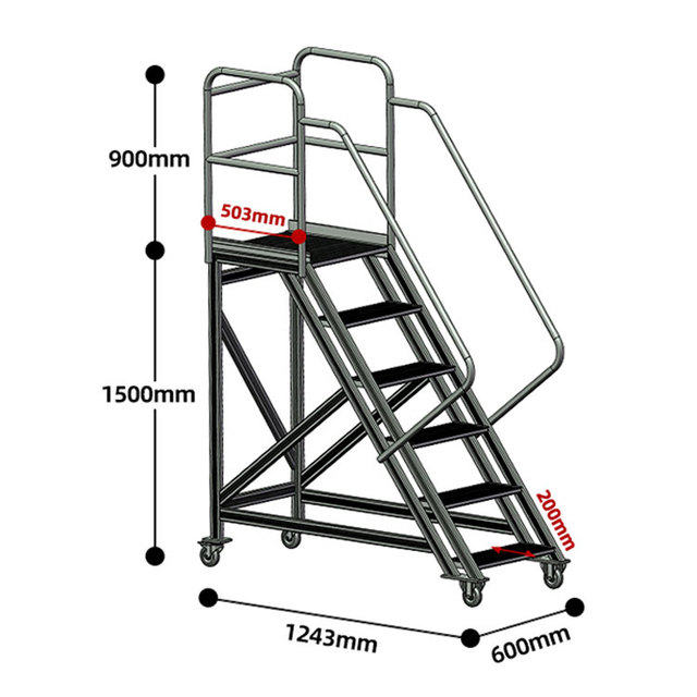 Langle Platform Rolling Pick up Step Ladder Warehouse Movable Large Steel Platform Portable Step Ladder  Aluminium Mobile Ladder