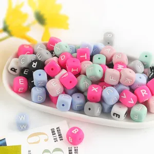 Baby Alphabet Silicone Teething Toys Colourful Bead Diy Letter Other Loose Beads 12mm 15mm Round Silicone Bead Custom Wholesale