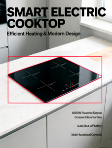 Placa de Inducción Integrada de 4 Quemadores, 6000W de Alta Potencia, Superficie de Vitrocerámica, Control Táctil - Product Image 5