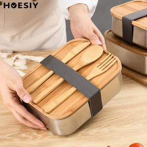 Bento Stainless Steel Premium Bento Lunch Box With Divider Cutlery Water Proof Bamboo Lid Matte Polished 304 Stainless Steel Bento Box Fiber Lunch Box