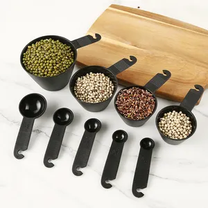 9 Pcs Set of Black Plastic Measuring Cups and Spoons Must-Have Kitchen Tools