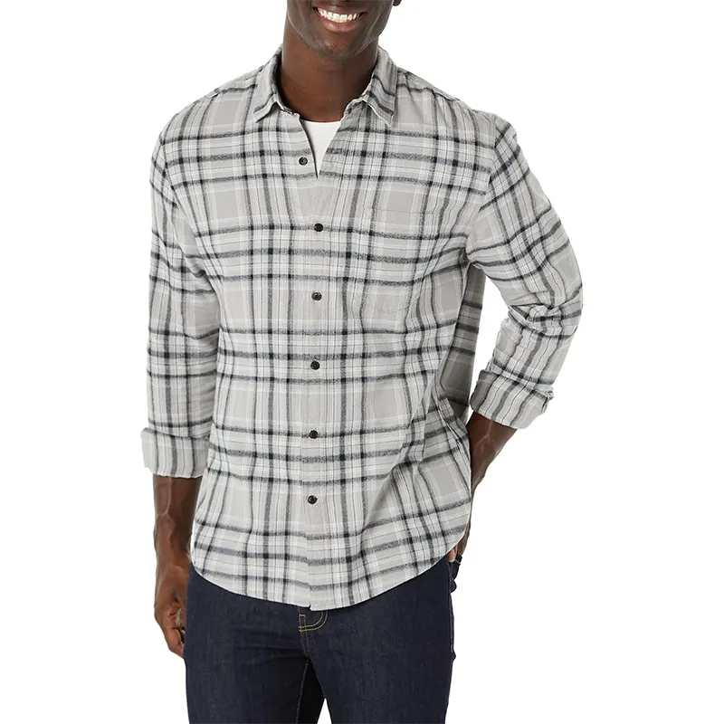 Cheap Wholesale Custom LOGO Men's Button Down Long Sleeve Plaid Flannel Casual Shirts