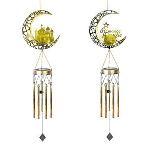 <b>Solar</b> Moon Wind Chimes Iron Vintage Outdoor Garden <b>Hanging</b> Decor <b>Lighted</b> <b>Solar</b> Powered Metallic Finish - Product Image 5