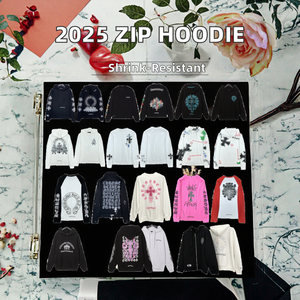 Sweat à capuche en molleton ample classique de marque 2025, 100% coton, pour homme et femme, design simple avec fermeture éclair, logo défilant, saison hivernale - Product Image 2