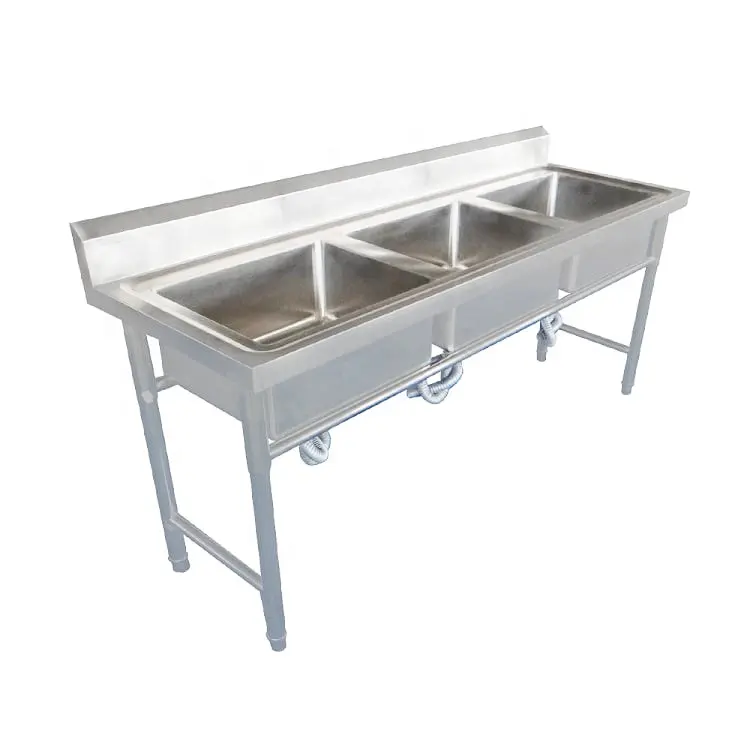 Commercial Stainless Steel Sink With Legs Outdoor Kitchen 3 Sink Compartment Kitchen Machine