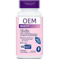 Complément Alimentaire OEM Biotine 10000mcg à Dissolution Rapide Sans Sucre Saveur Fraise 250 Comprimés pour Femmes Enceintes et Croissance des Ongles