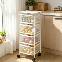 Chariot de rangement de cuisine moderne et écologique à 4 niveaux, rotatif, en métal, avec paniers en treillis carré et roulettes, pour épices, aliments et boissons