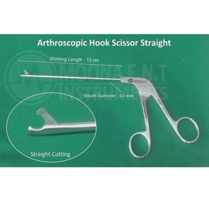 Ciseaux arthroscopiques droits réutilisables à poignée bouclée en acier inoxydable, instrument manuel pour interventions orthopédiques - Product Image 6