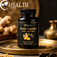 Capsules de Shilajit OEM avec gingembre et maca noire, prix d'usine, formule et emballages personnalisés pour adultes, soutien de la vitalité masculine