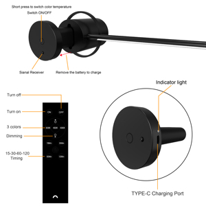 室内装飾電池式壁取り付け用燭台ピクチャーライト4000mAhリモコン<span class=keywords><strong>3</strong></span>モードミラーライト - Product Image 4