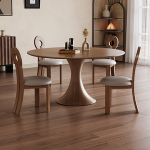 Juego de comedor redondo contemporáneo con <span class=keywords><strong>Lazy</strong></span> <span class=keywords><strong>Susan</strong></span> giratorio, base de pedestal de madera maciza y sillas acolchadas para espacios de vida elegantes - Product Image 6