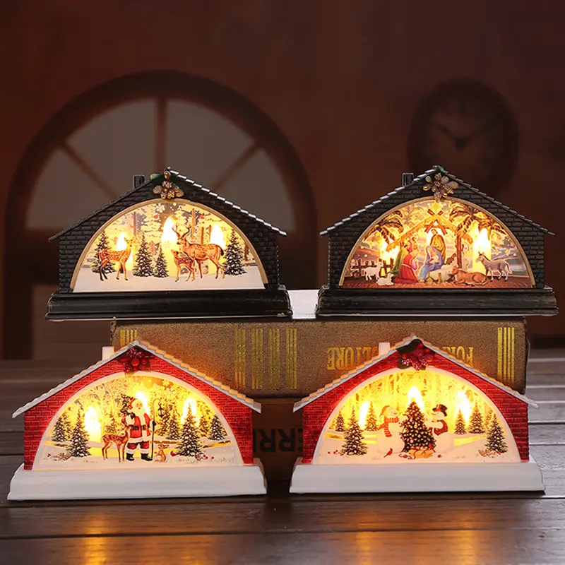 Nuovo commercio all'ingrosso Christmas House Manger Snow House Decoration Night Light LED Home arrangiation puntelli regalo di natale