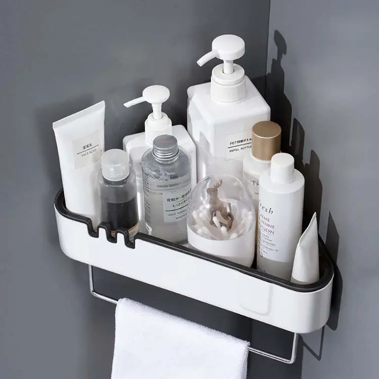 Sesame Free Sample Home Plastic Shower Caddy Corner Punch-free Wall Bathroom Corner Storage Shelf