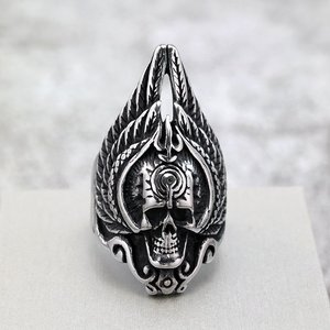 แหวนผู้ชายสแตนเลสสตีล ดีไซน์ปีกหัวกะโหลก แฟชั่นฮิปฮอป ของขวัญเครื่องประดับ - Product Image 3