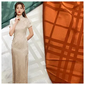 DMF10 Chinese Woman Cheongsam Dress Fabric Weave Polyester Jacquard Stripe Satin Fabric
