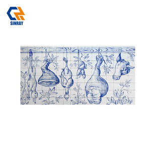 Carreaux muraux intérieurs en porcelaine bleue peints à la main, style portugais moderne, 123x123 mm, fonction brique réfractaire, pour salle de bain et villa - Product Image 1