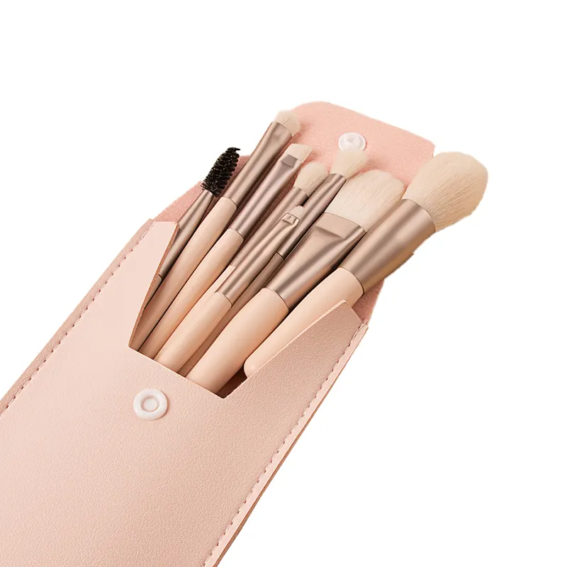 8pcs Pink wooden handle synthetic private label Nylon Hair Makeup brush set For ladies make up tool