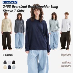 יוניסקס באיכות גבוהה מזדמן איכות גבוהה 240gsm ירידה כתף ריקה רגיל 100% כותנה אישית שרוול ארוך מותאם אישית חולצת טריקו לגברים - Product Image 2