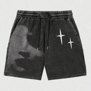 Shorts pour hommes personnalisés en coton 100% lourd, délavés au soleil, effet usé, impression DTG - Product Image 1