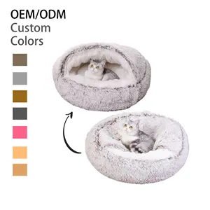 pet nest warm luxury winter with cover semi-closed washable cat donut dog cave bed