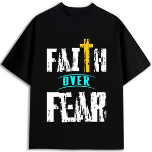 Camiseta para Hombre Faith Over Fear, 180 g/m², 100 % Algodón, Manga Corta, Cuello Redondo Estampado, Corte Regular, Diseño Ecológico - Product Image 1