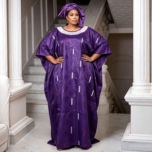 Robe longue grande taille <span class=keywords><strong>Bazin</strong></span> Riche pour femmes africaines, tenue traditionnelle de <span class=keywords><strong>mariage</strong></span> et de fête, avec foulard, Dashiki, Robe Boubou - Product Image 2