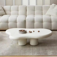 Table Basse Moderne en Dalle de Pierre Style Nuage Ondulé Blanc Classique, Meuble de Salon Premium Personnalisé et Unique