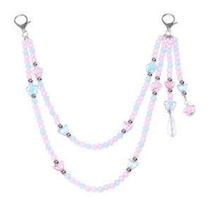 yueli Beaded Butterfly <b>Waist</b> <b>Chain</b> Pink Imitation Pearl Double Ring For Jeans Daily Wear - Product Image 5
