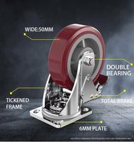 WeiHang Roulette de 6 pouces Roulettes industrielles Roues pivotantes Roulettes en polyuréthane rouge Acier inoxydable 770lbs