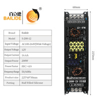 Alimentation à découpage BLD 200W 12V16.6A 24V8.3A à facteur de puissance élevé pour éclairage extérieur de caissons lumineux et panneaux publicitaires