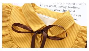 Produit chinois en gros, vêtements en coton tricoté, ensembles de chemisiers et jupes jaunes pour filles - Product Image 4