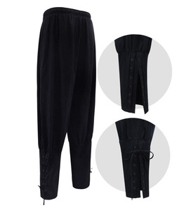 Costume <span class=keywords><strong>de</strong></span> cavalier <span class=keywords><strong>de</strong></span> Pirate <span class=keywords><strong>de</strong></span> grande taille pour hommes, pantalon Viking avec bande <span class=keywords><strong>de</strong></span> cheville à lacets, <span class=keywords><strong>tenue</strong></span> en lin pour hommes - Product Image 4