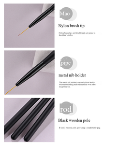 Wood Handle Fine Liner Nail Art Brush <b>Set</b> <b>Crimped</b> Nylon Hair 6-24mm Thin Line Gel Painting Brushes - Product Image 3